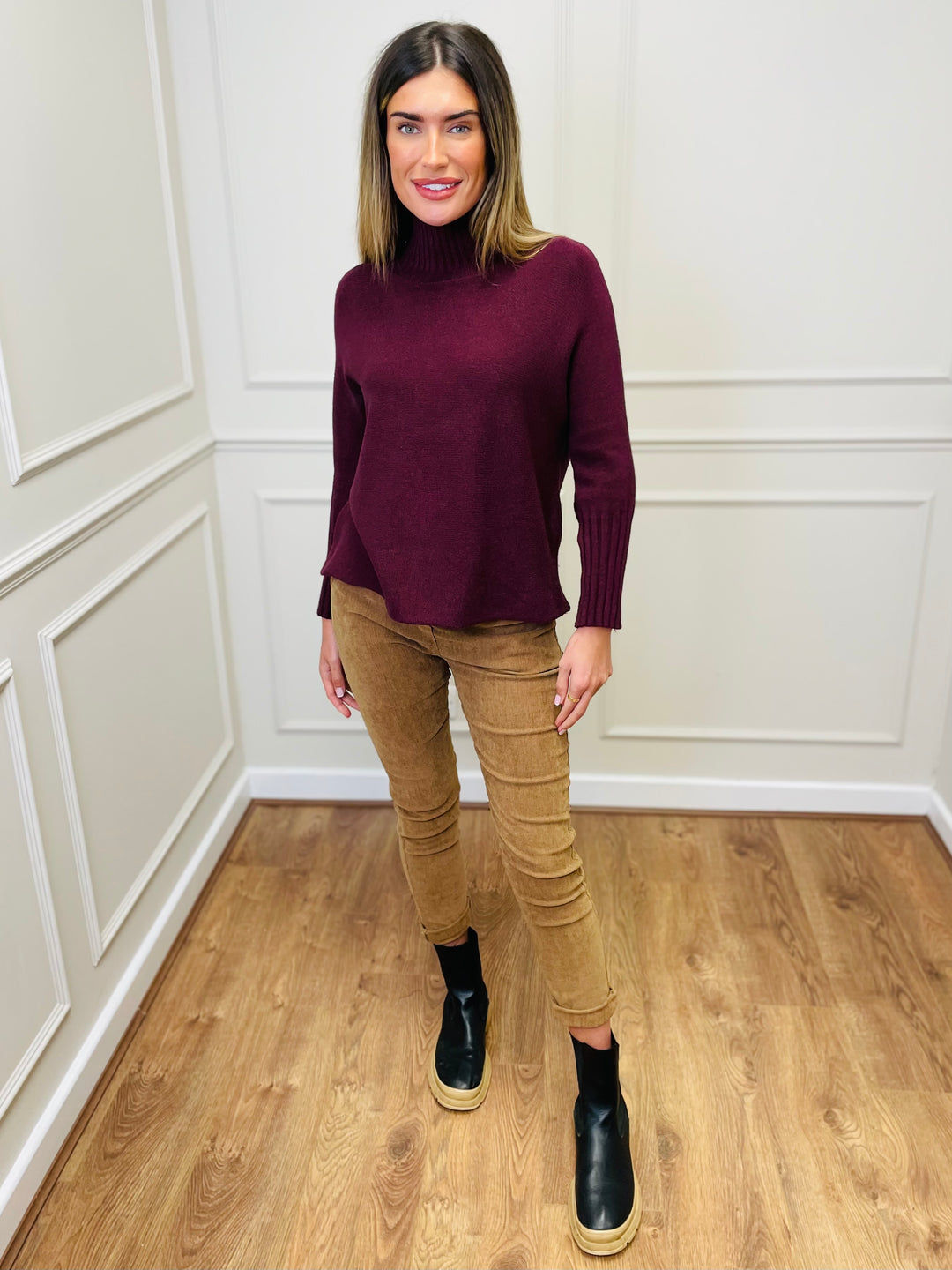 "AMANDA" Roll Neck Jumper-Wine