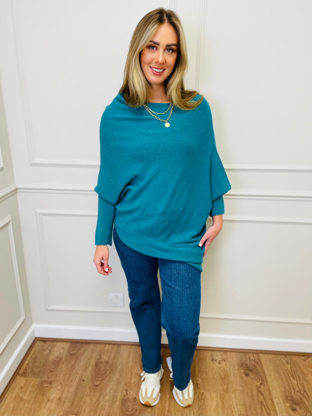 "BELLA" Asymmetric Jumper-Teal