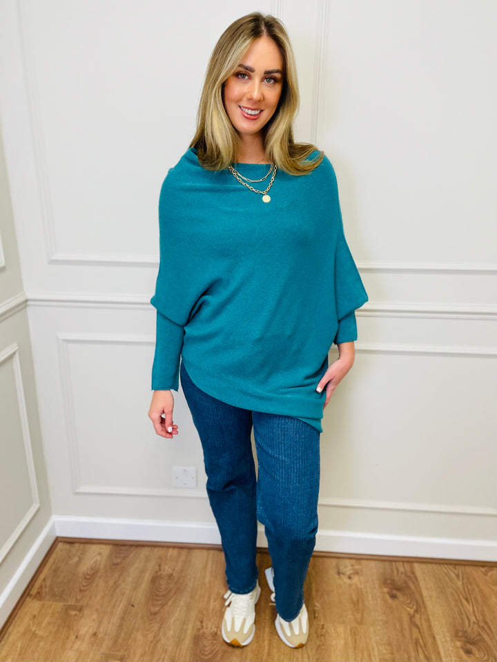 "BELLA" Asymmetric Jumper-Teal
