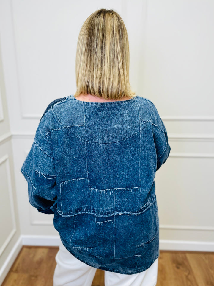 "LACEY" Patchwork Jumper-Denim & Tan