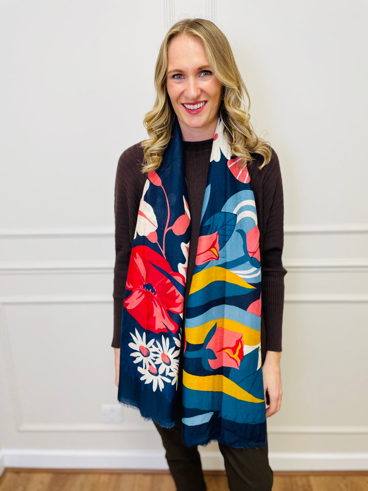 No.117 Floral Print Scarf-Navy & Multicolour