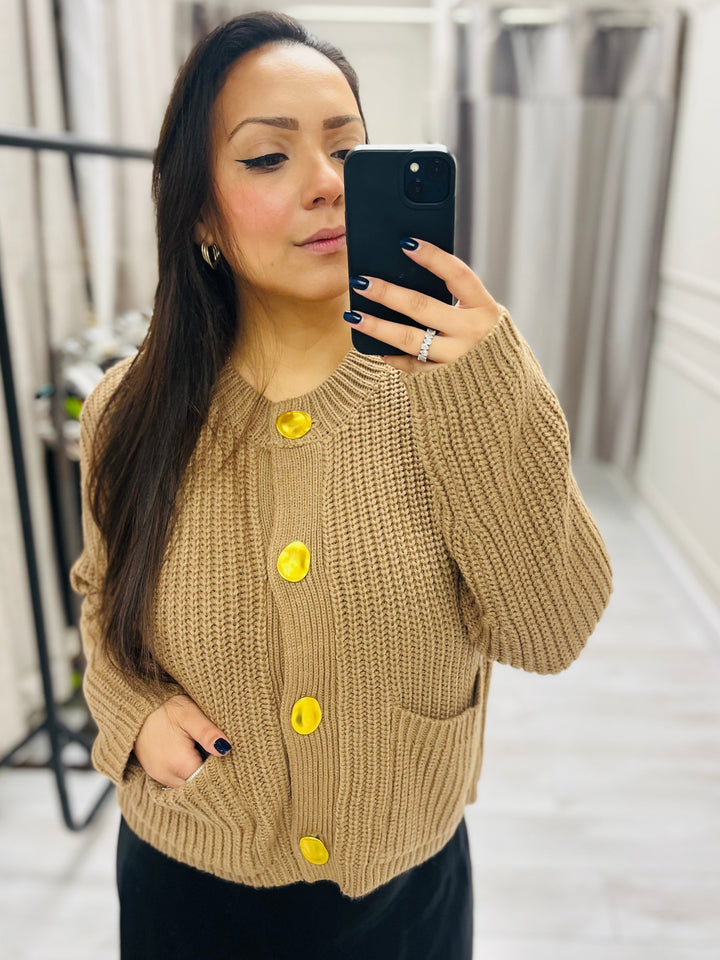"MARGOT” Chunky Knit Cardigan-Camel