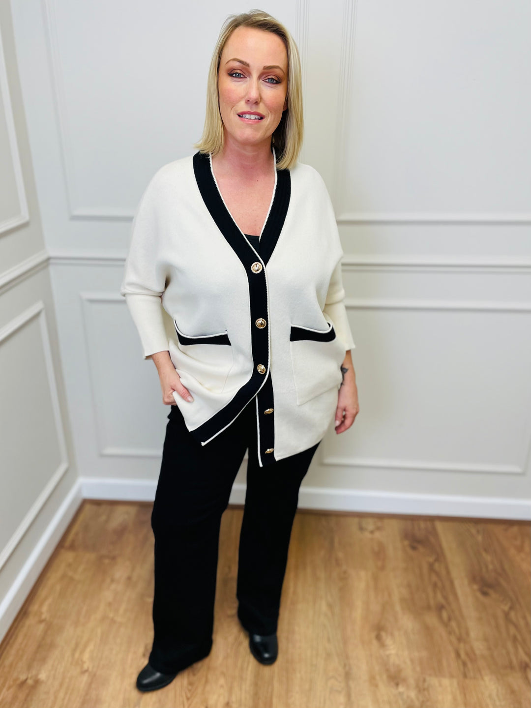 "ARIEL" Two Tone Cardigan-Cream & Black