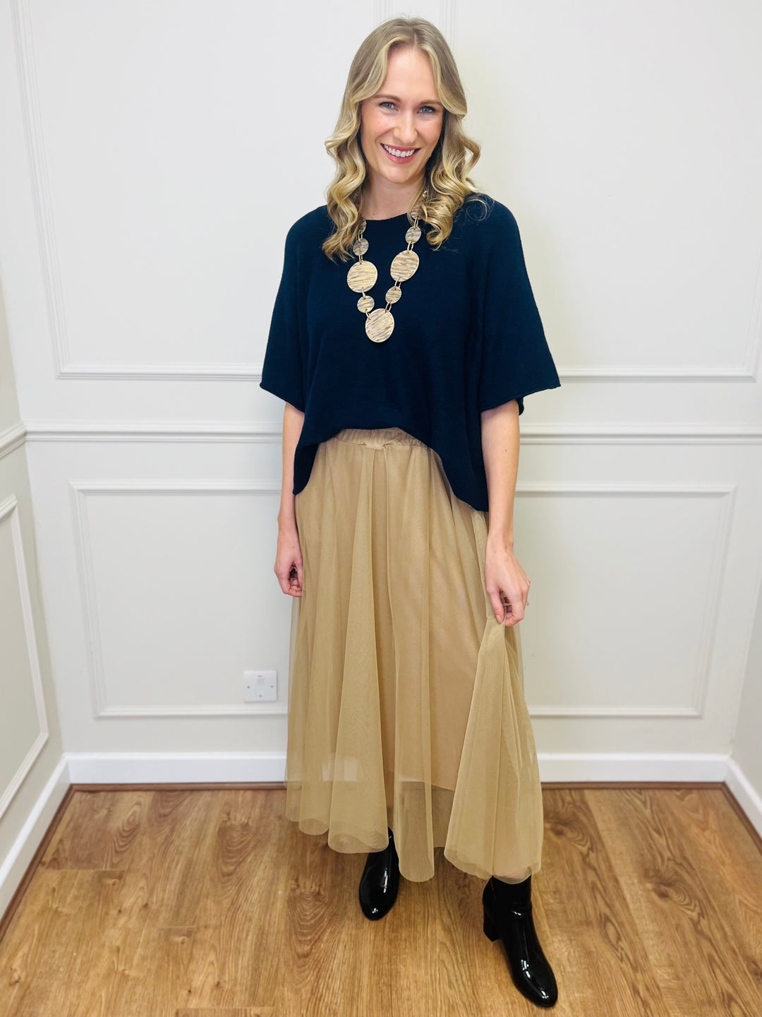 "ALICE” Short Sleeve Fine Knit-Navy