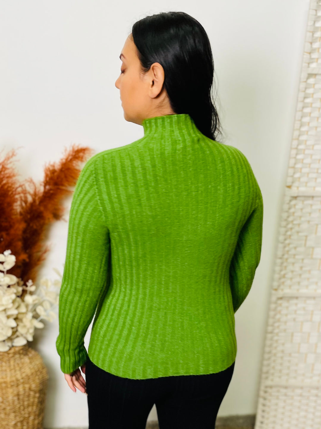 "JESSIE" Ribbed Polo Neck-Lime Green