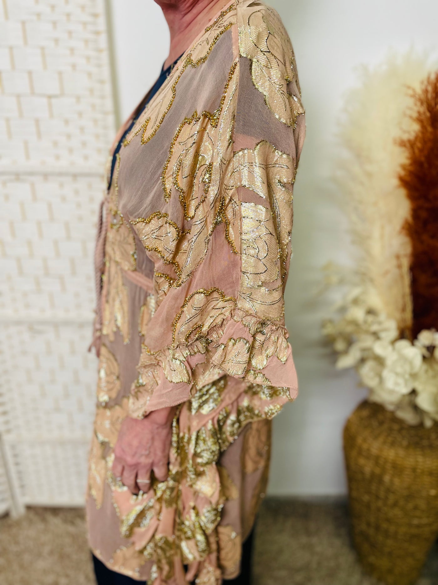 "RAMONA" Floral Print Kimono-Rose Gold