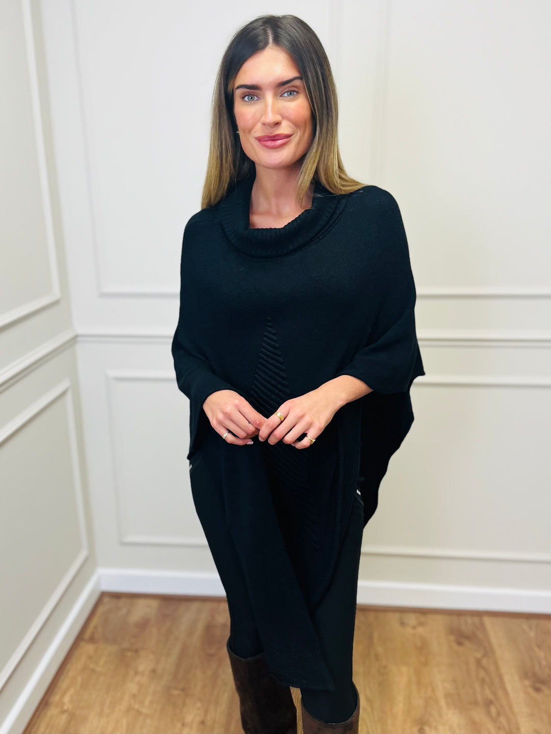 "STARR" Asymmetric Poncho-Black