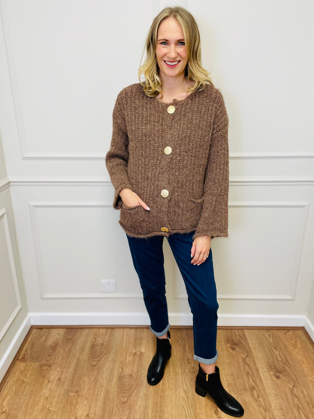 "KEILY” Chunky Knit Cardigan-Tan