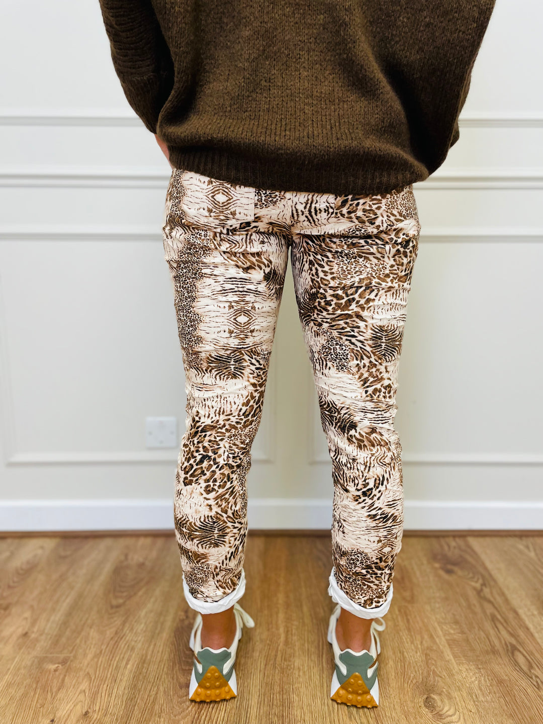 "CARMELA" Animal Print Trouser-Cream & Tan