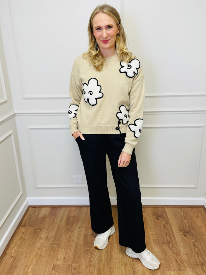 "FLORA" Embroidered Floral Jumper-Beige