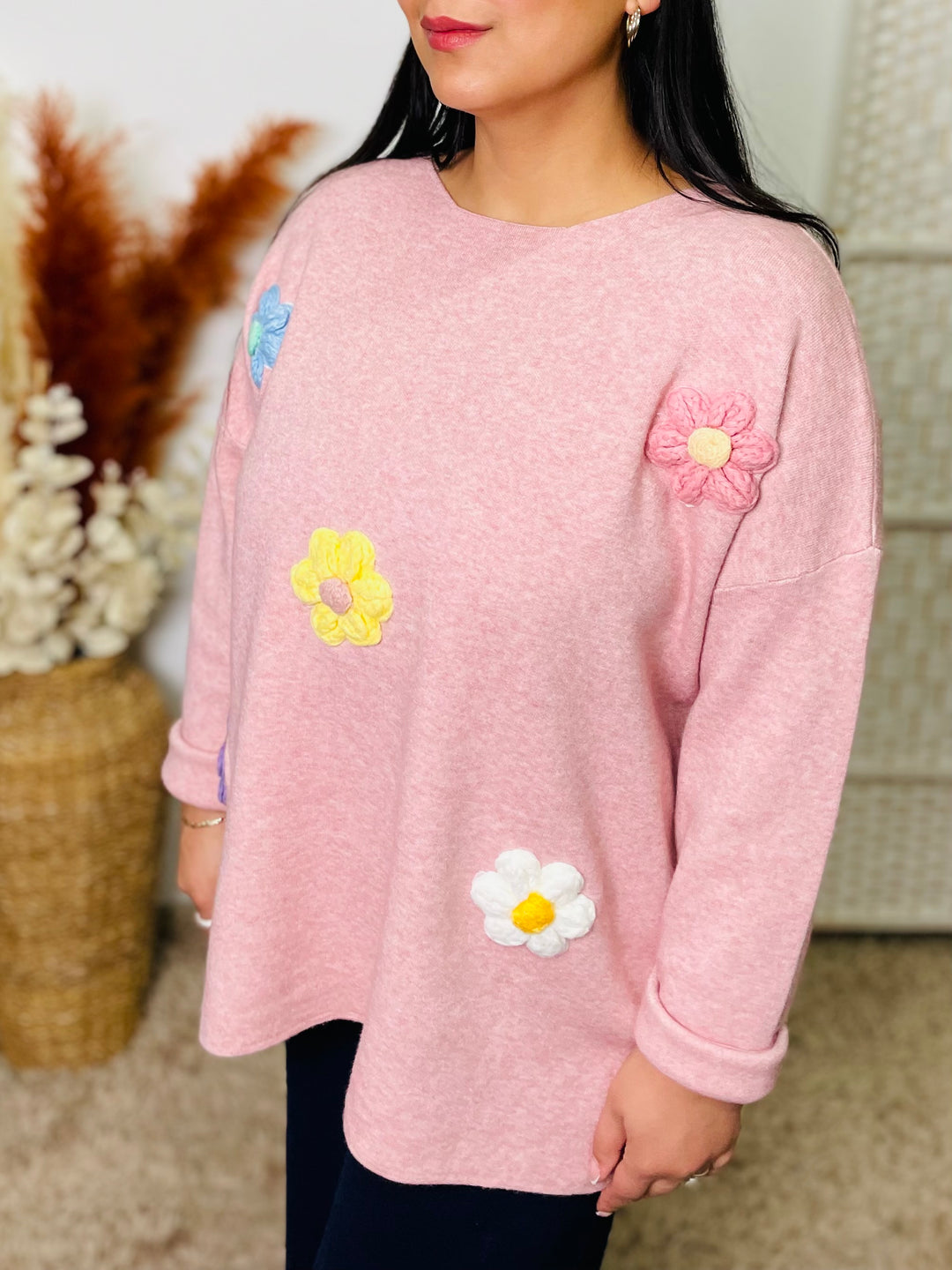 "ROSE" Textured Floral Jumper-Blush Pink