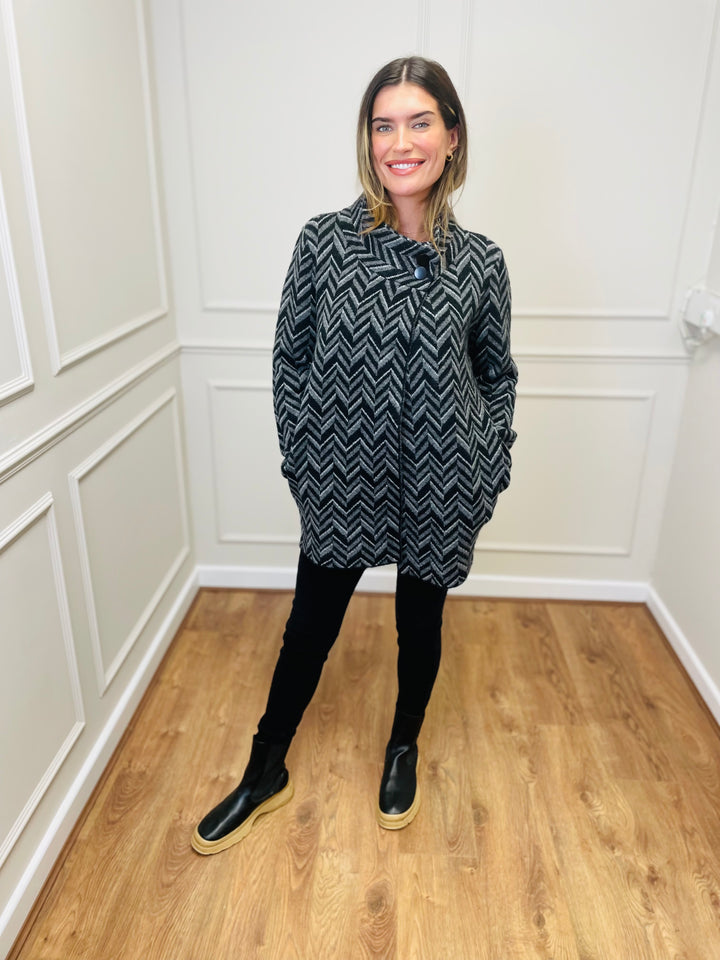 "CELINE" Chevron Coatigan-Black & Grey