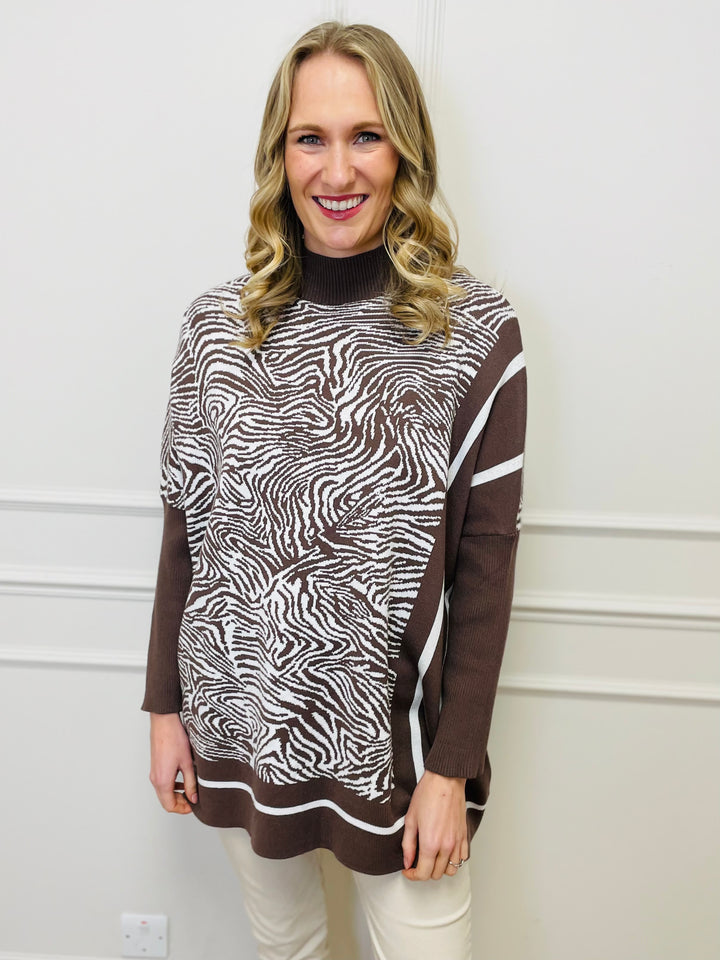 "KIKI" Animal Print Jumper-Brown & White