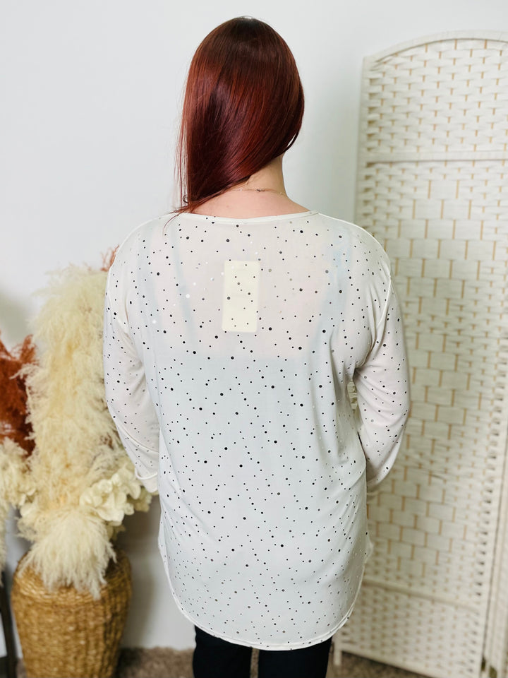 "SHAY" Splash Print Blouse-Cream & Silver