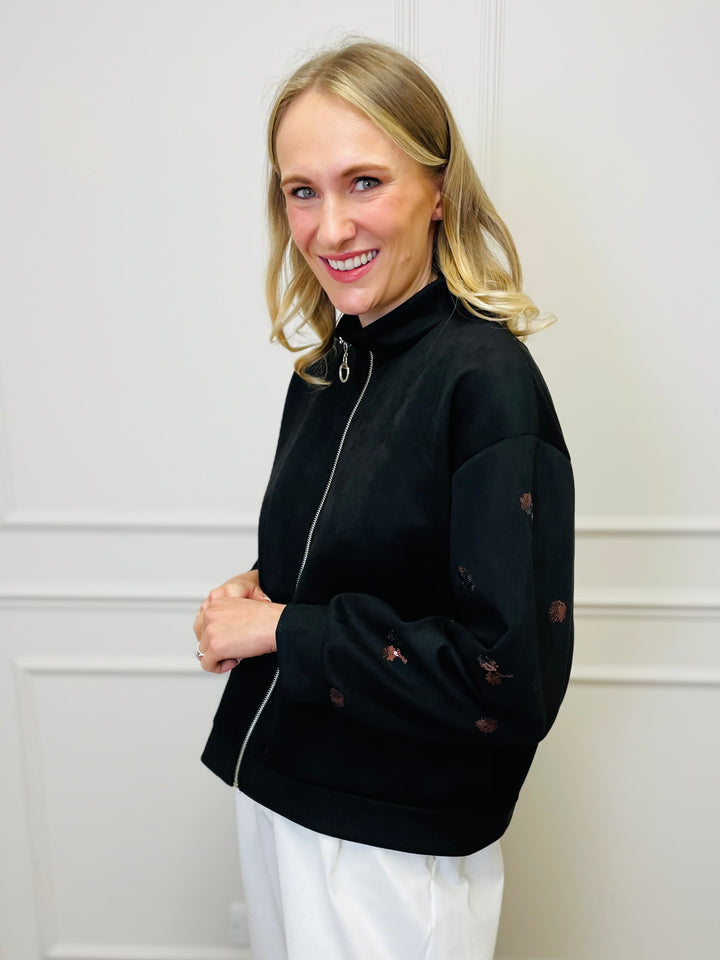 "ELISA" Embroidered Jacket-Black