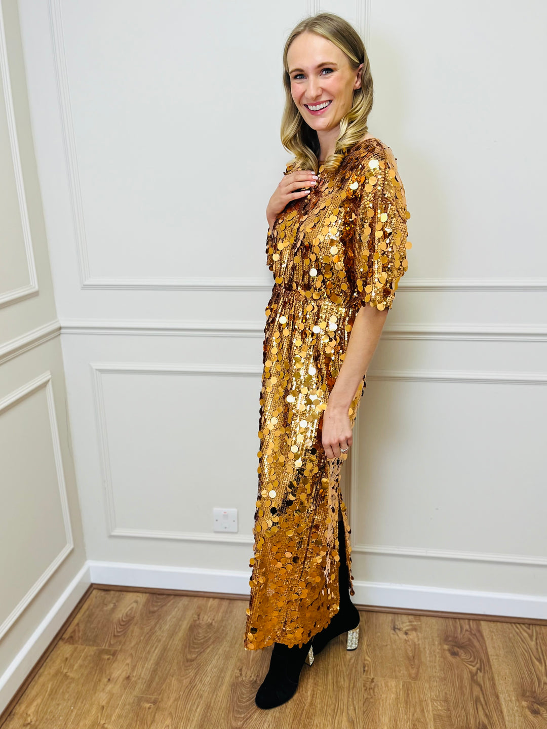 "ROSALIE" Sequin Dress-Gold