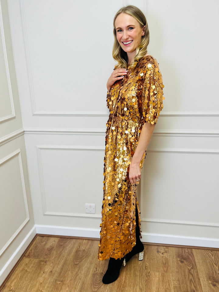 "ROSALIE" Sequin Dress-Gold