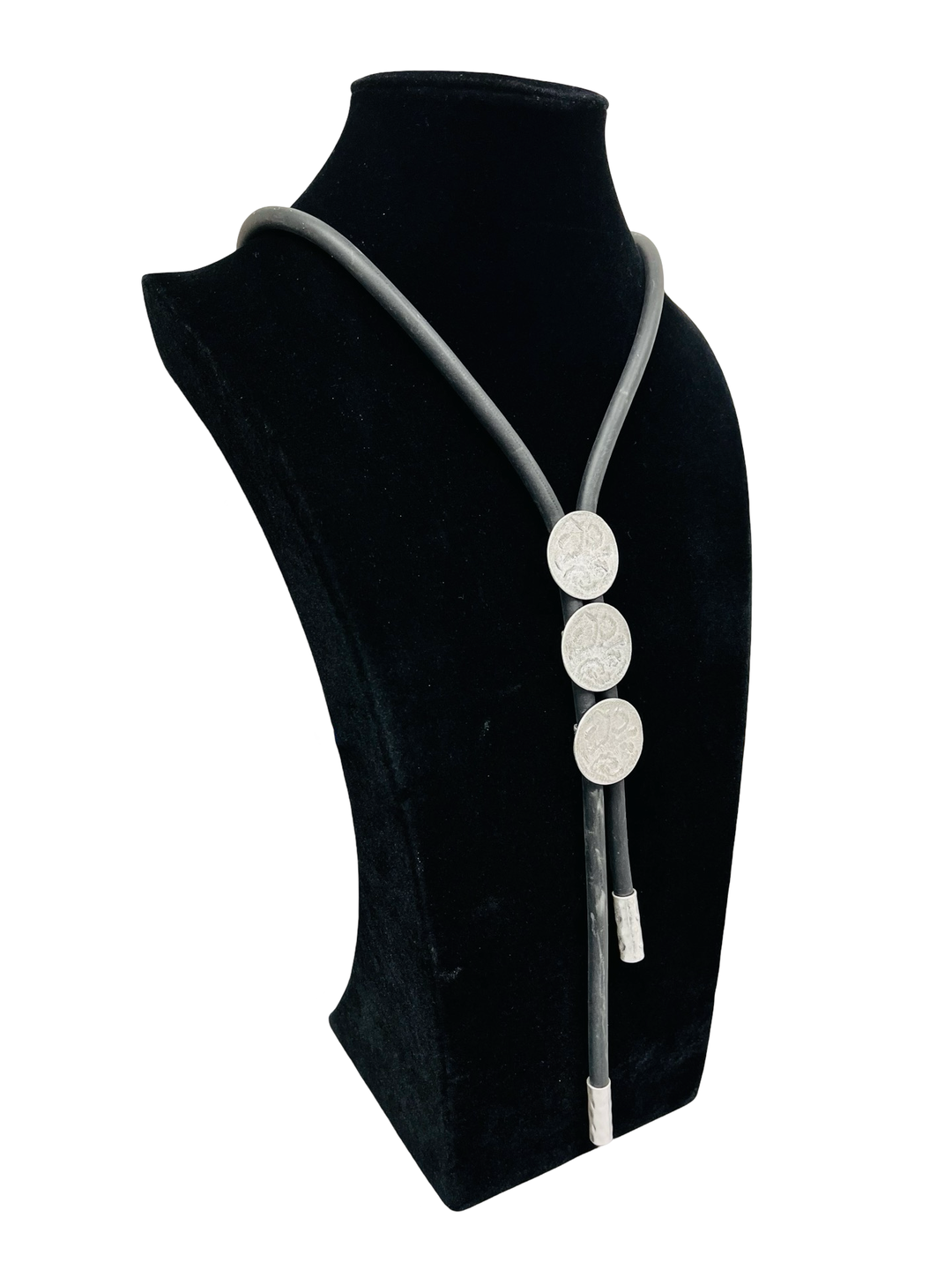 Rubber & Silver Long Statement Necklace