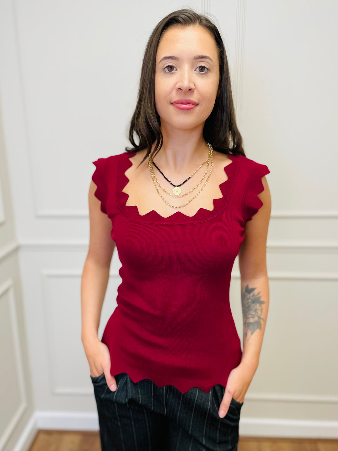 "CARLY" Vest Blouse-Burgundy