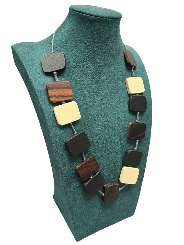 Long Statement Necklace-Tan & Black