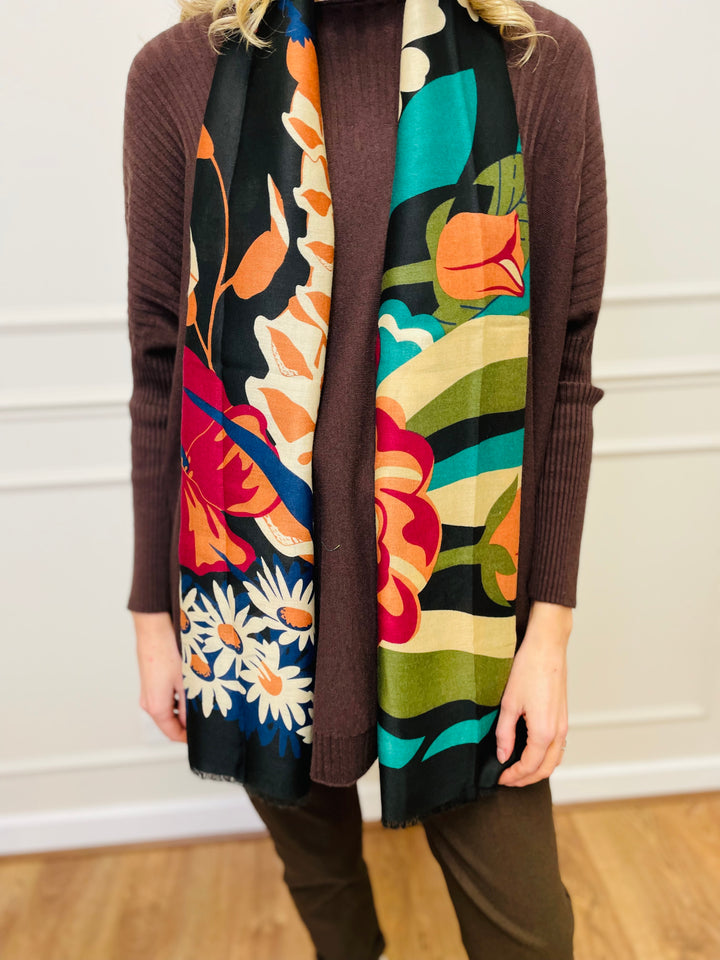 No.117 Floral Print Scarf-Black & Multicolour