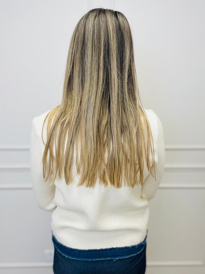 "COCO" Contrast Trim Jacket-Cream & Dark Denim