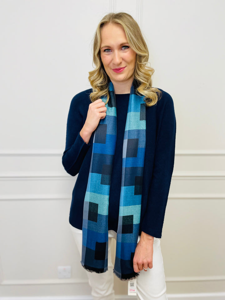 Block Print Scarf-Blue/Mint & Black