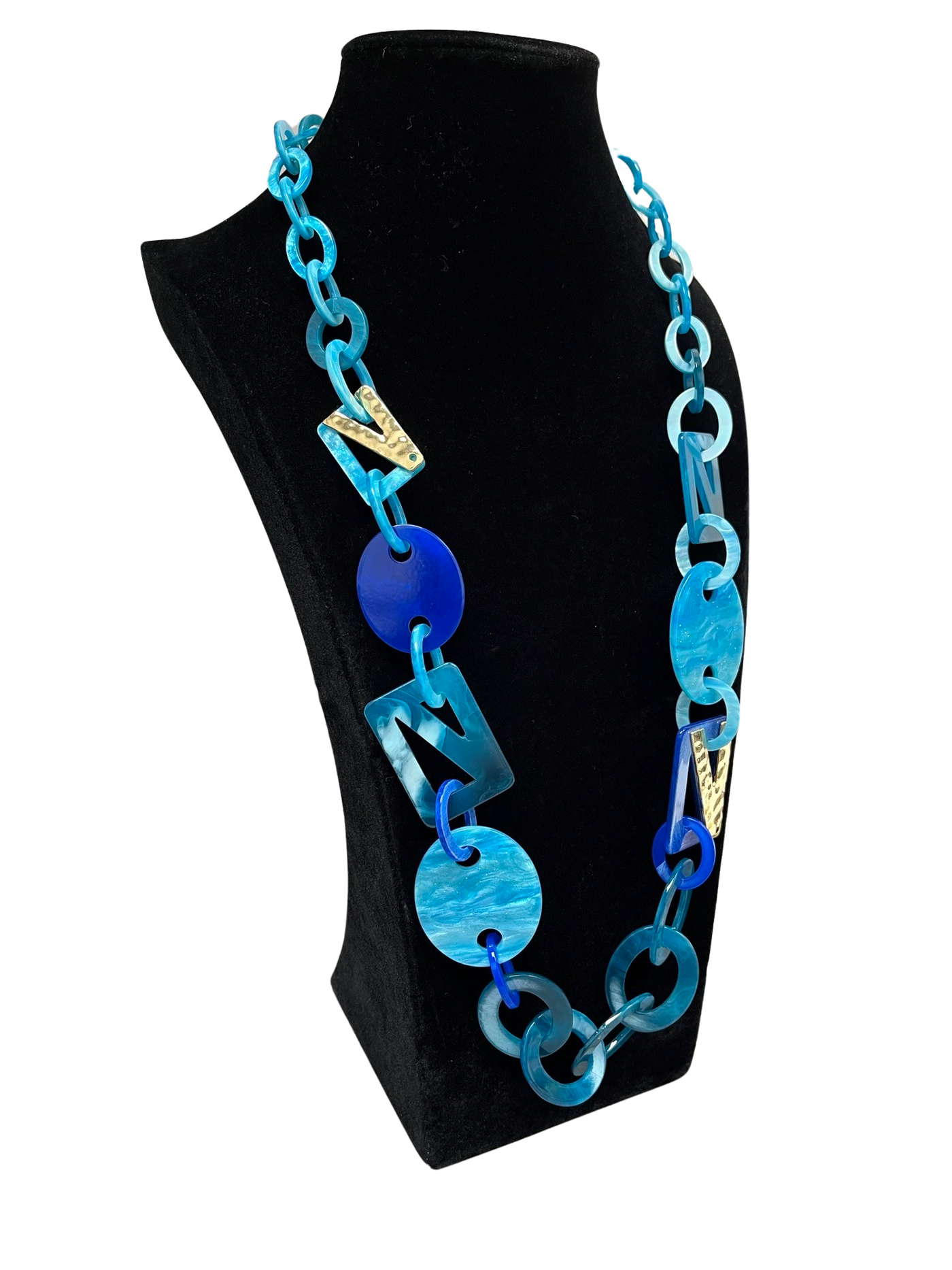 Blue & Gold Long Statement Necklace