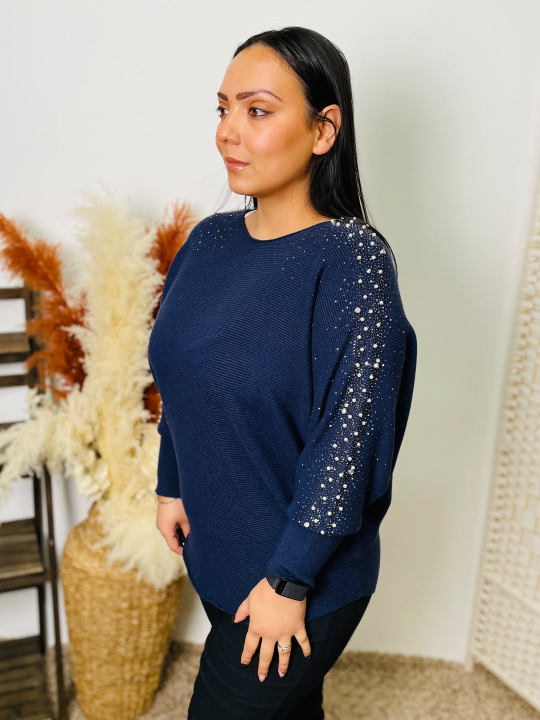 "MAYA" Pearl Jumper-Navy