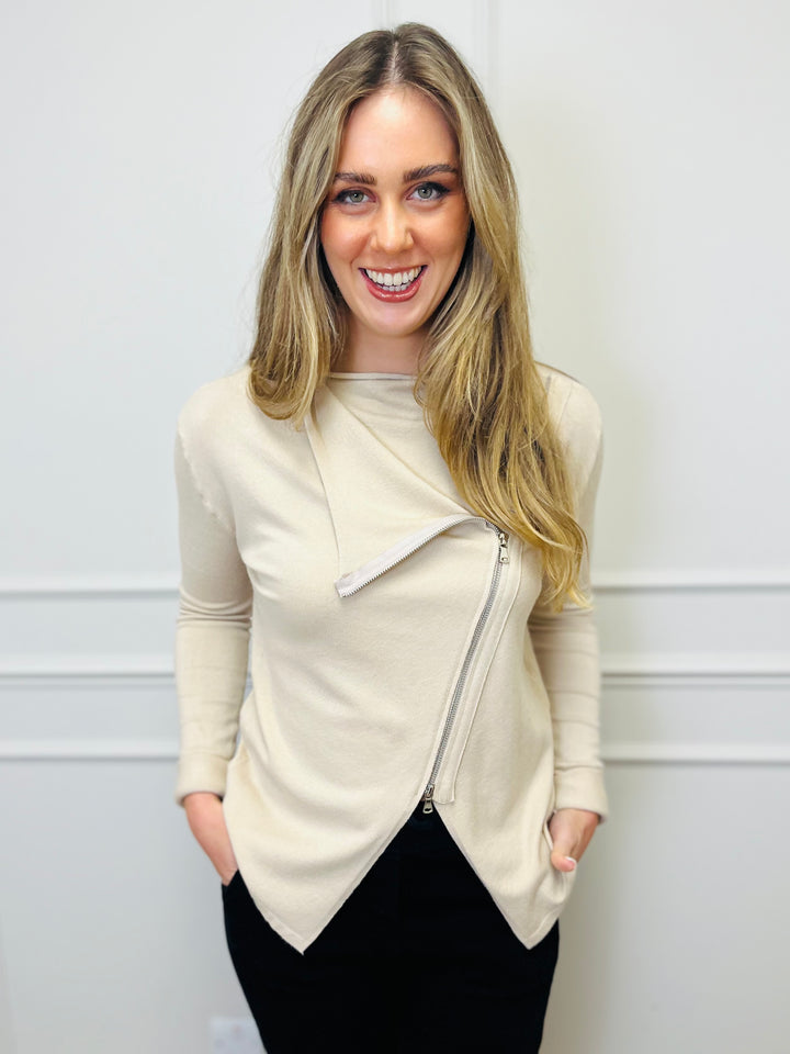 "HAYLEY" Short Biker Jacket-Stone