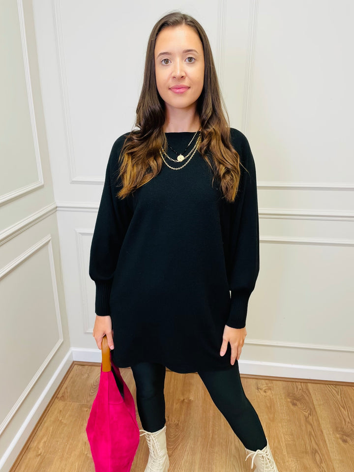 "EVELYN" Button Back Dress-Black