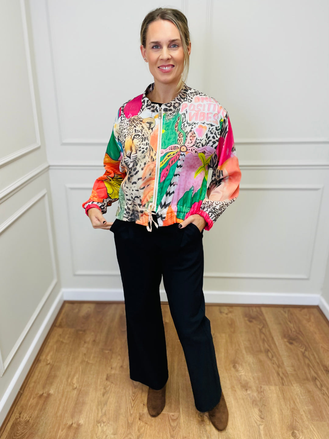 "ALLY" Artistic Print Bomber Jacket-Multicolour