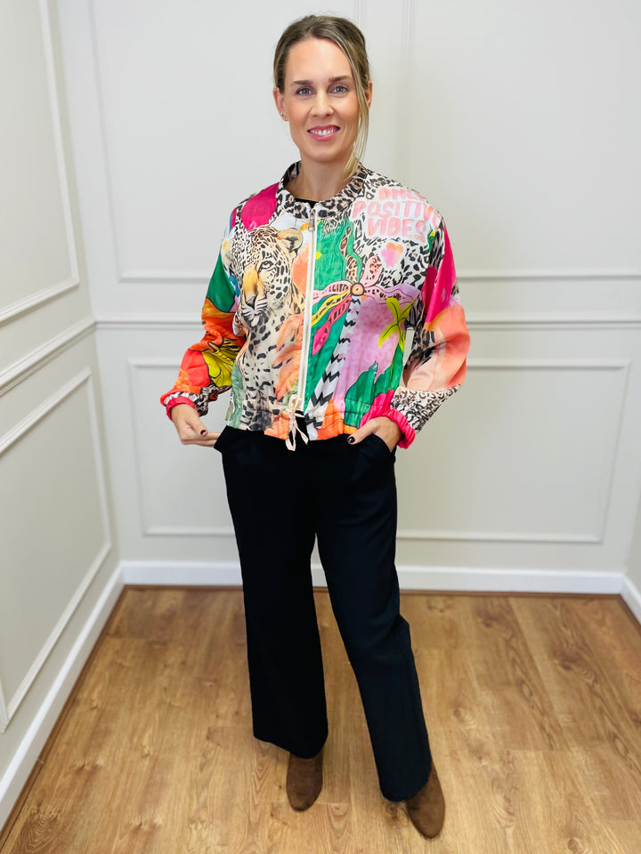 "ALLY" Artistic Print Bomber Jacket-Multicolour