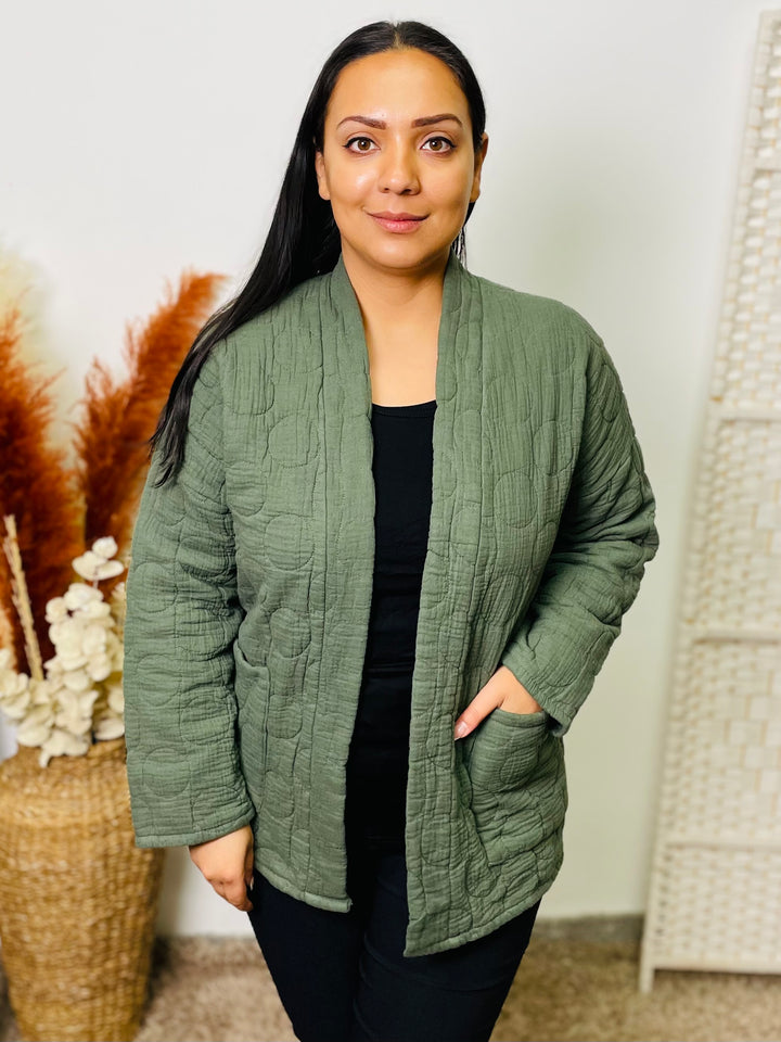 “HAYLEY" Quilted Jacket-Khaki Green