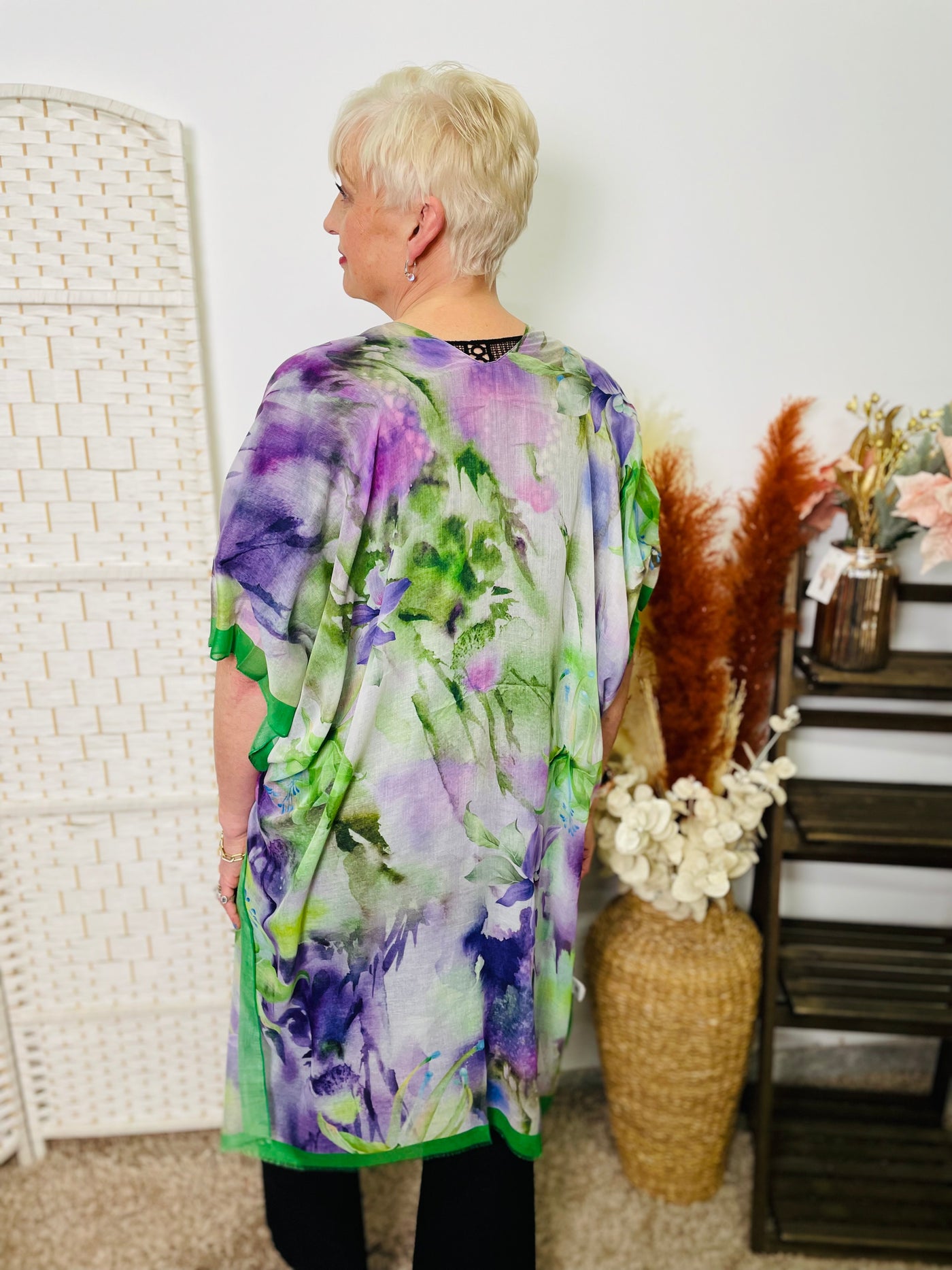 "TRIXIE" Floral Print Kimono-Purple & Green