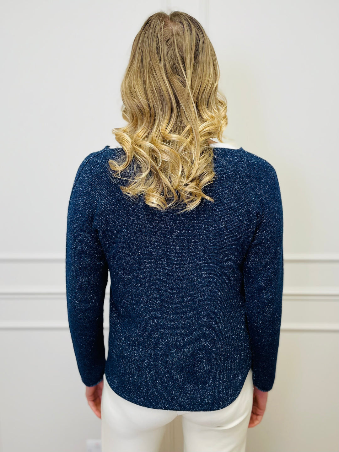 "MAGNOLIA" Sparkle Fine Knit Jumper-Navy