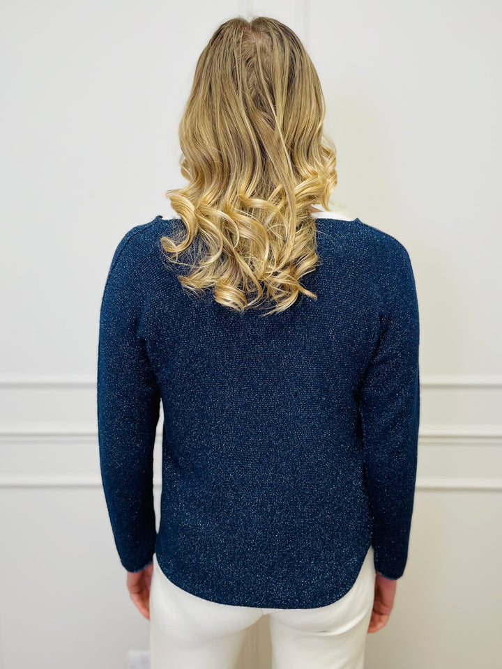 "MAGNOLIA" Sparkle Fine Knit Jumper-Navy
