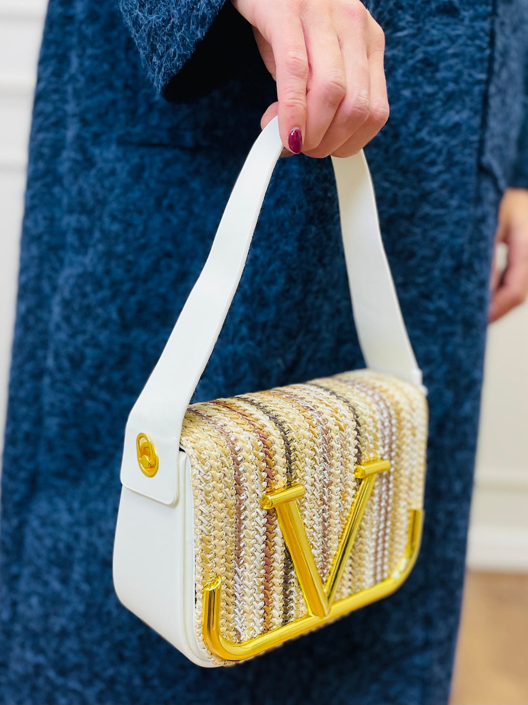 No.81 Striped Woven Bag-White & Multicolour