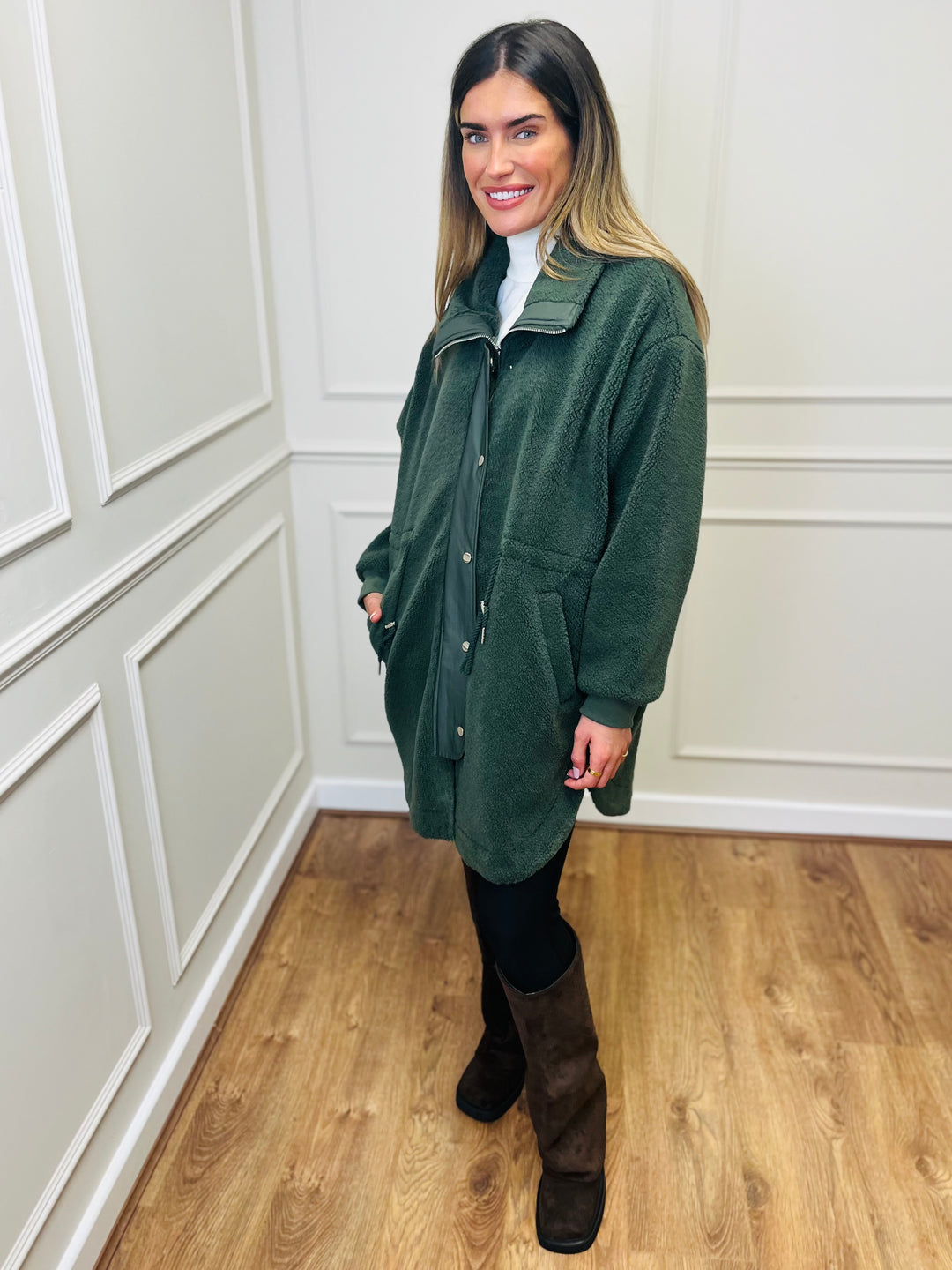 "TEDDY” Fleece Parka Jacket-Green