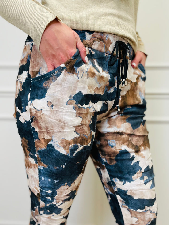 "CARMELA" Artistic Print Trouser-Cream & Navy