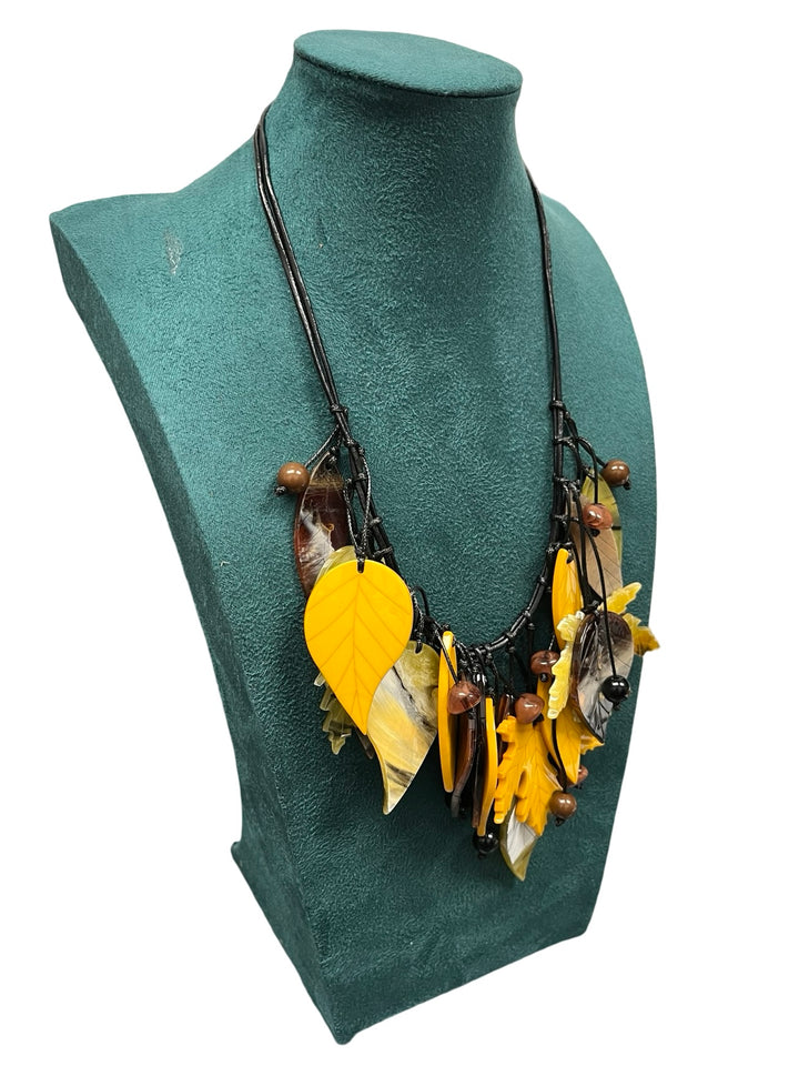 Brown & Mustard Leaf Short Statement Necklace