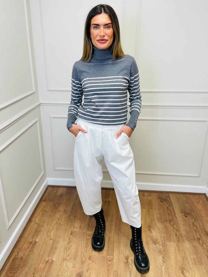 "GRACE" Stripe Print Jumper-Silver & White