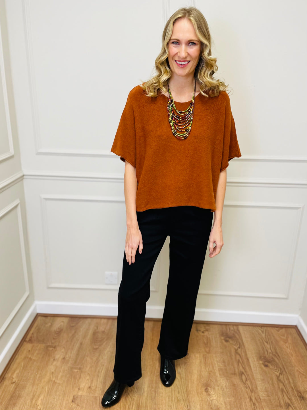 "ALICE” Short Sleeve Fine Knit-Orange