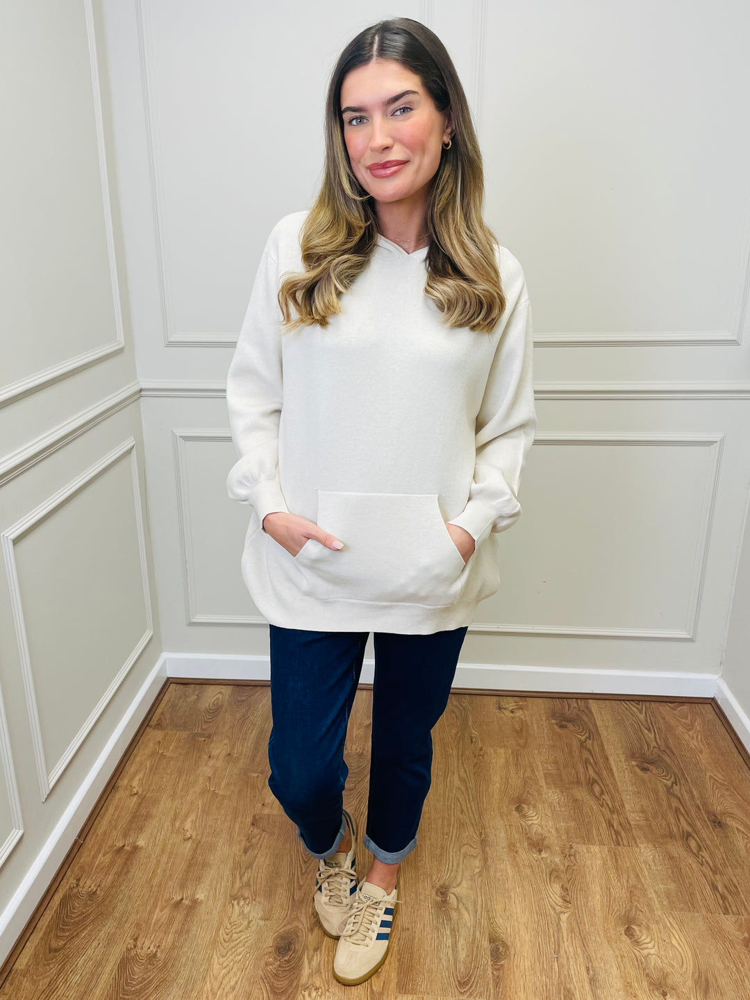 "KYLIE" Knitted Hoodie-Cream