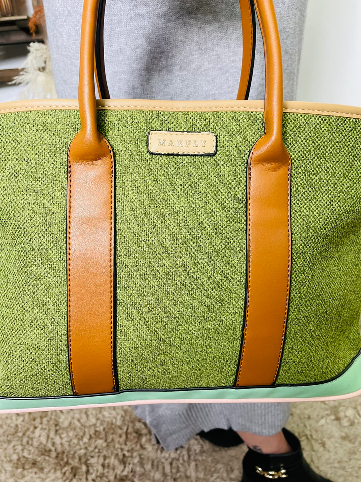 No.50 Two Tone Handbag-Green & Tan