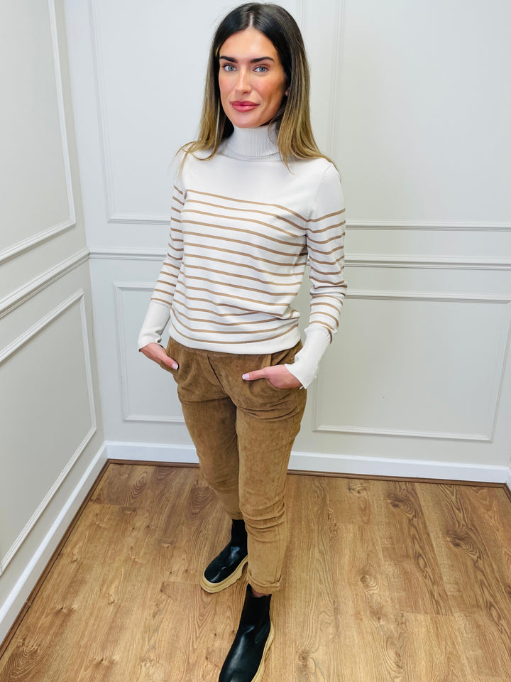 "GRACE" Stripe Print Jumper-White & Tan