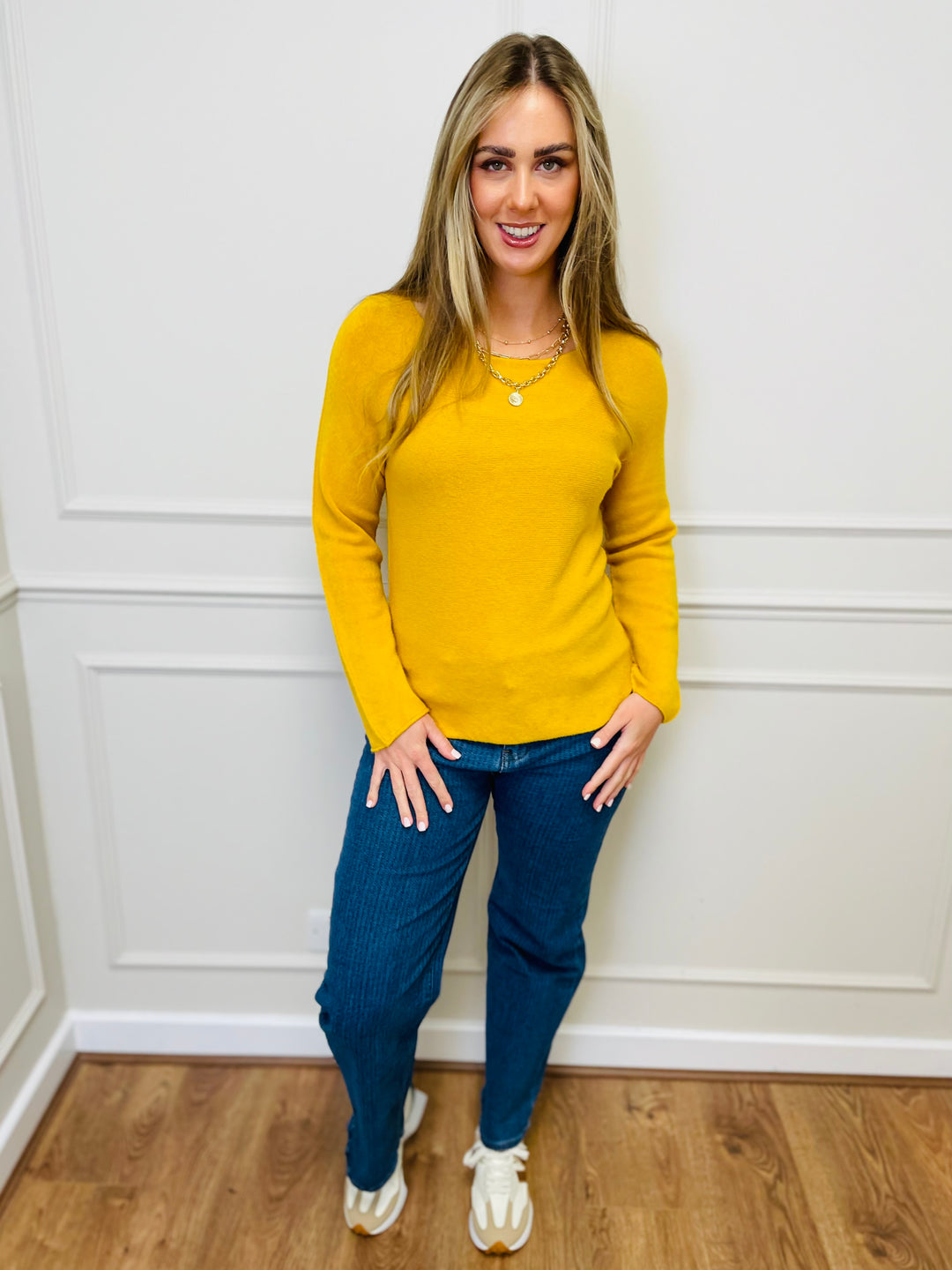 "MAGNOLIA" Fine Knit Jumper-Mustard