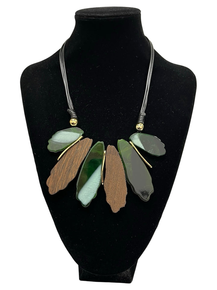 Green & Tan Short Statement Necklace