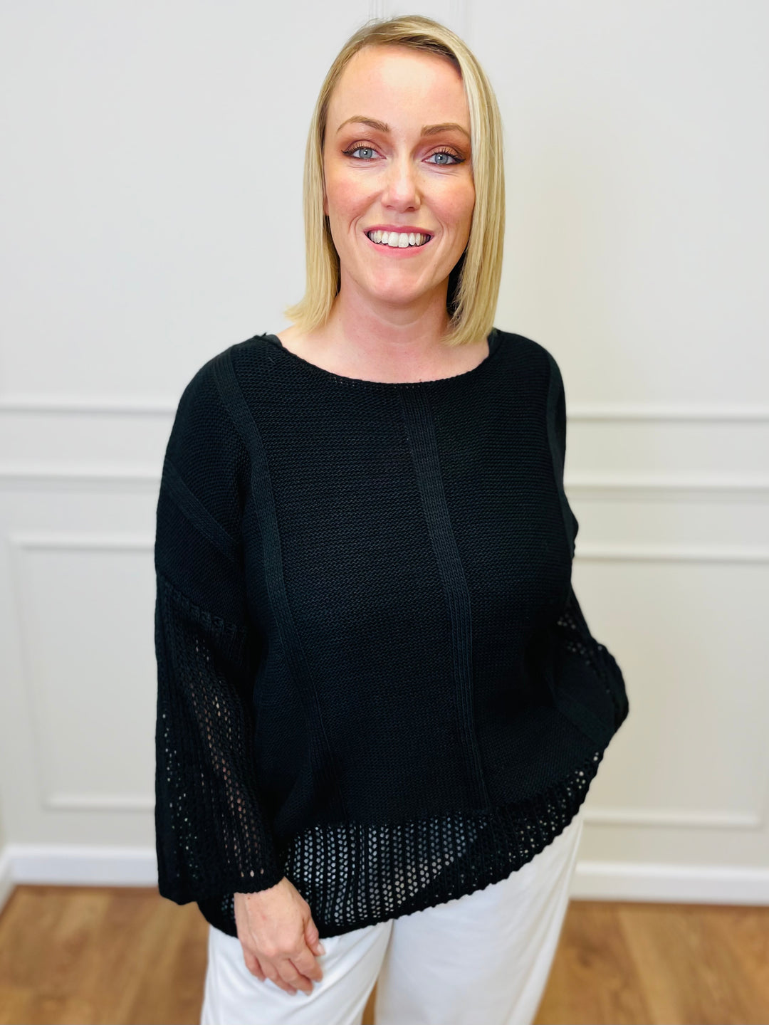 "SALMA" Open Knit Jumper-Black