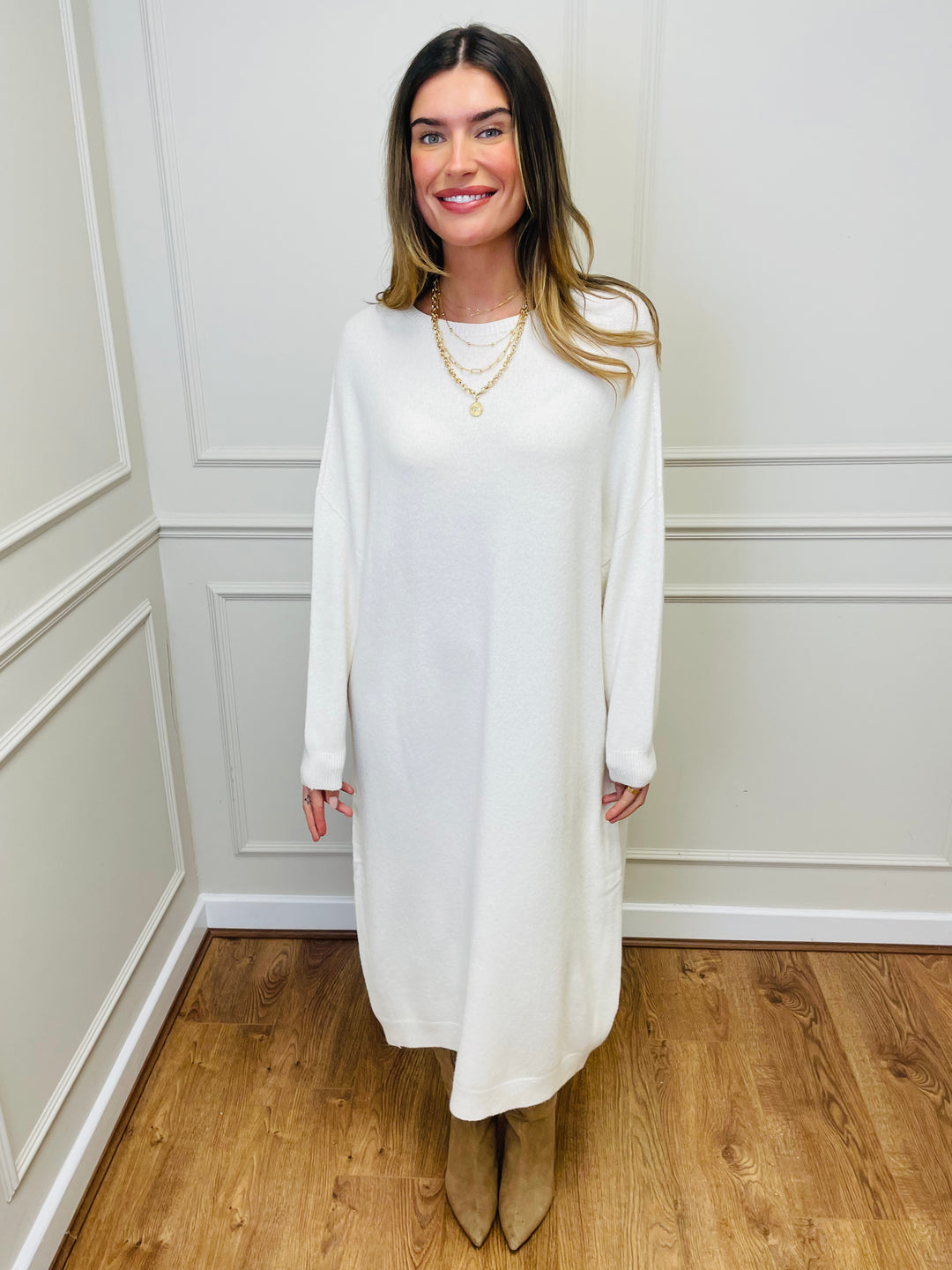 "SANDY" Luxury Jumper Dress-Cream